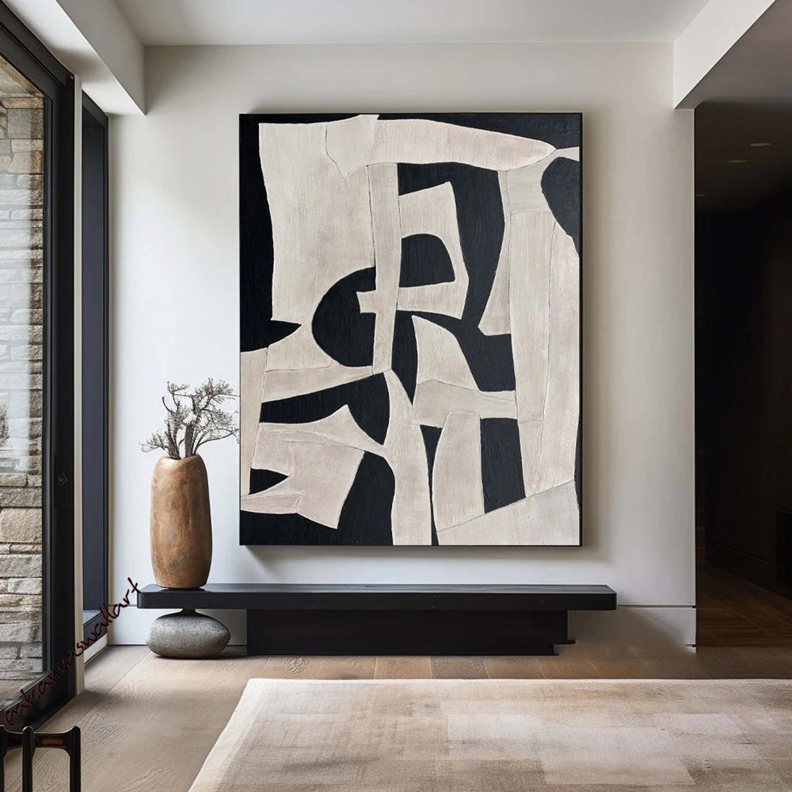 Beige And Black Texture Painting Wabi Sabi Wall Art Abstract Painting On Canvas Large Black Brown Wall Picture Modern Wall Decor