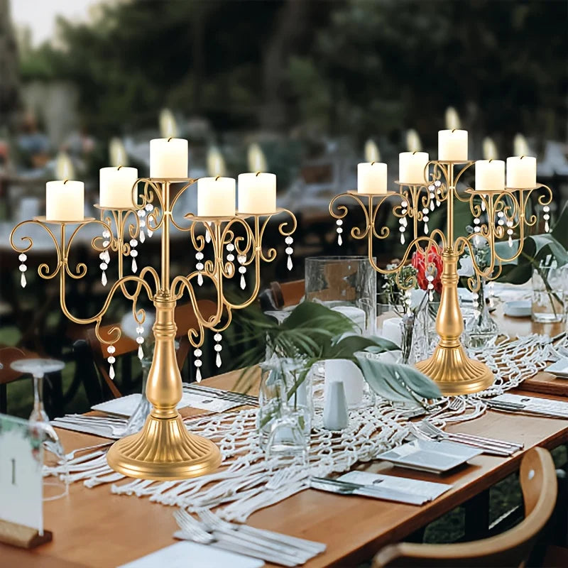 Metal Five Arm Candle Holder Set, 15.3-inch Dining Table Candle Holder Center Piece, Wedding Party Halloween Christmas Decor