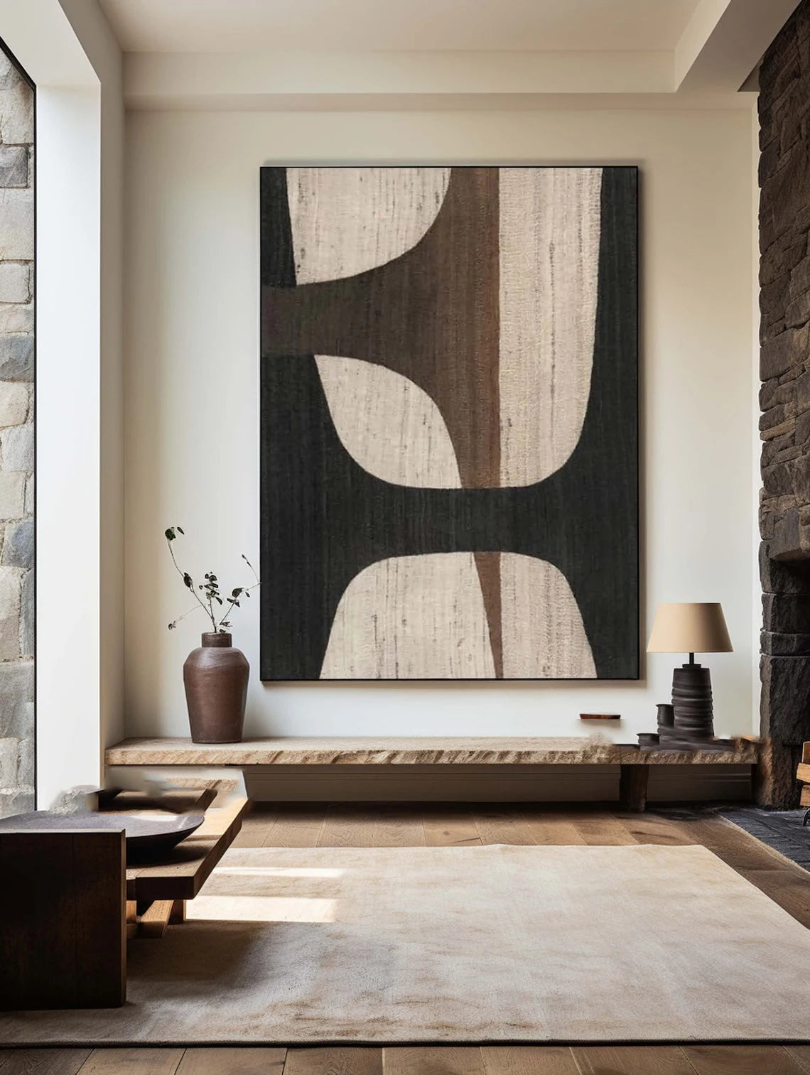 Beige And Black Texture Painting Wabi Sabi Wall Art Abstract Painting On Canvas Large Black Brown Wall Picture Modern Wall Decor