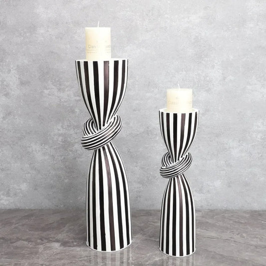 Black and White Striped Twisted Rope Knot Single Candle Holder, Resin, Dining Table Wedding Center Decoration, Modern Decoration