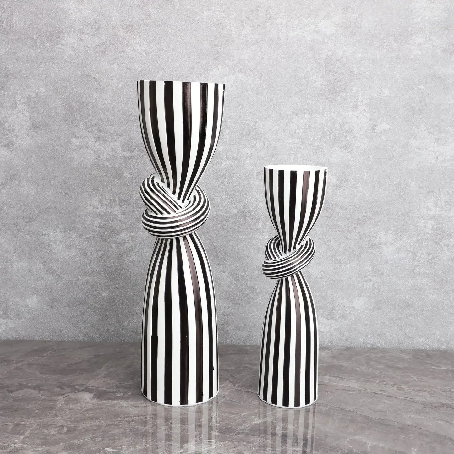 Black and White Striped Twisted Rope Knot Single Candle Holder, Resin, Dining Table Wedding Center Decoration, Modern Decoration