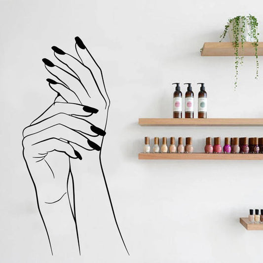 Art Nail Salon Wall Decal Vinyl Nail Stylist Nail Art Polish Manicure Wall Sticker Woman hand for Nail Salon Decor Mural X731