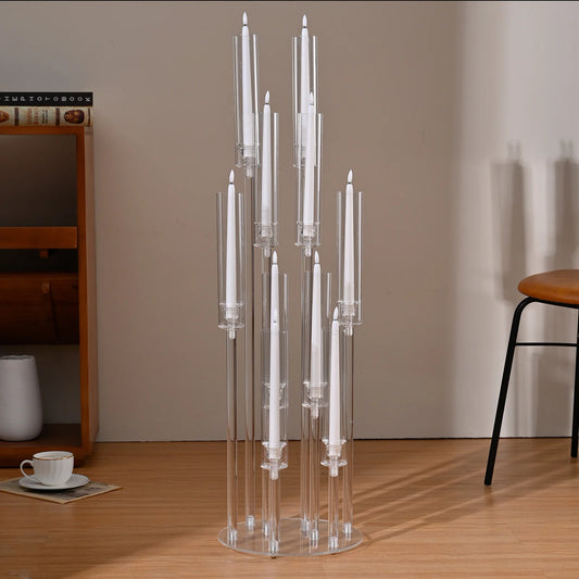 10 Arm Acrylic Candelabra Centerpieces for Tables Floor Clear Tall Candlesticks Holder with Removable Lampshade for Wedding Par