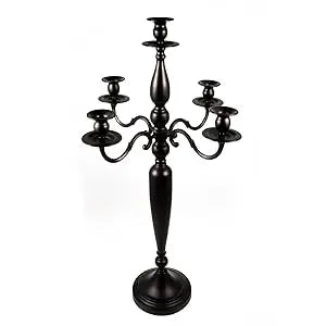 Black 5 Arm Candelabra Candle Holder Metal Candlestick Holder for Dining Table Fireplace Candlestick for Taper Candle (28 Inch)